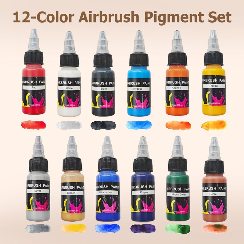 Colima Dual-Action Airbrush Kit with Compressor—55PSI High Pressure 7 Adjustable Settings 12 Paint Set & Cleaning Kit for Models, Miniatures, Hobby Art (2025 Upgrade) - Image 2